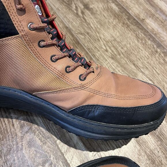 Hey Dude Tahoe Nylon Sneaker Boots Men’s 12 Tan Burgundy Hiking Shoes High Top